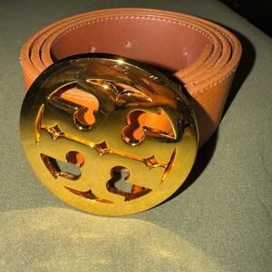 Brown tory burch Leather Belt with Gold Buckle